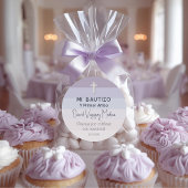 Paarse minimalistische doop en eerste verjaardag ronde sticker