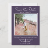 Paarse Minimalistische Foto Save The Date (Voorkant)