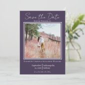 Paarse Minimalistische Foto Save The Date (Staand voorkant)