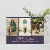 Paarse minimalistische fotocollage afstudeerfeest kaart (Staand voorkant)