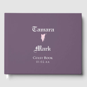 Paarse Minimalistische Hart Huwelijk Eenvoudig Gastenboek