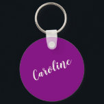 Paarse minimalistische kalligrafie Persoonlijke na Sleutelhanger<br><div class="desc">Minimale kalligrafie persoonlijke naam Sleutelhanger in Paars Violet</div>