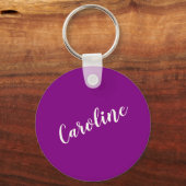 Paarse minimalistische kalligrafie Persoonlijke na Sleutelhanger (Voorkant)