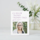 Paarse minimalistische klasse van het Foto-Afstude Aankondigingskaart (Staand voorkant)