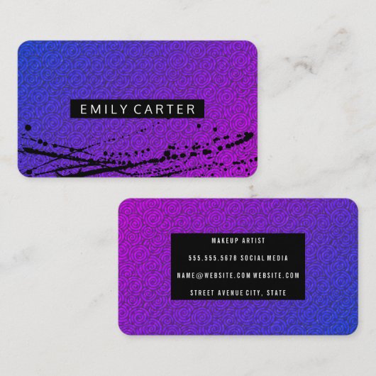 Paarse minimalistische kunstspatter visitekaartje (Voorkant / Achterkant)