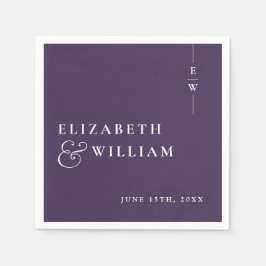 Paarse minimalistische moderne monogram bruiloft servet