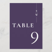 Paarse minimalistische moderne monogram tafel numm kaart (Achterkant)
