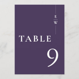 Paarse minimalistische moderne monogram tafel numm kaart