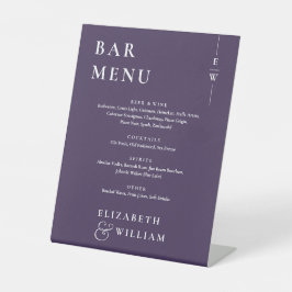 Paarse minimalistische monogram bar menu reclamebord met voetstuk
