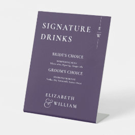 Paarse minimalistische monogram handtekening Drink Reclamebord Met Voetstuk