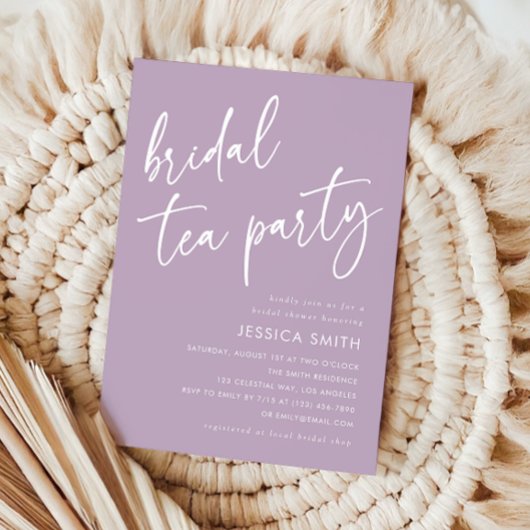 Paarse Minimalistische Script Bruidsfeest Thee Fee Kaart