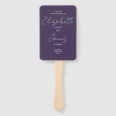 Paarse minimalistische script bruiloft programma handwaaier (Voorkant)