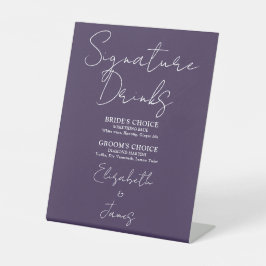 Paarse Minimalistische Script Handtekening Dranken Reclamebord Met Voetstuk