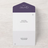 Paarse Minimalistische Script Monogram Huwelijk All In One Uitnodiging (Buitenkant)