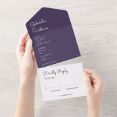 Paarse Minimalistische Script Monogram Huwelijk All In One Uitnodiging (Afscheurbaar)