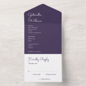 Paarse Minimalistische Script Monogram Huwelijk All In One Uitnodiging (Binnen)