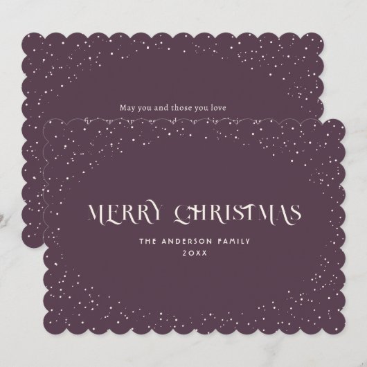 Paarse minimalistische Snow Merry Christmas Kaart (Voorkant / Achterkant)
