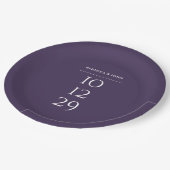 Paarse minimalistische speciale datum bruiloft papieren bordje (Gekanteld)