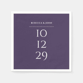 Paarse minimalistische speciale datum bruiloft servet