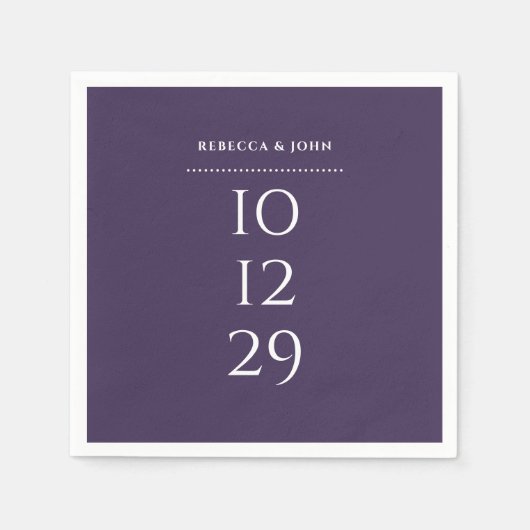 Paarse minimalistische speciale datum bruiloft servet (Voorkant)