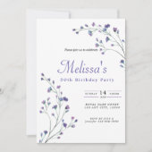  Paarse Minimalistische Wildbloemen 50ste Verjaard Kaart (Voorkant)