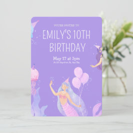 Paarse Minimalistische Zeemeermin Verjaardagsuitno Kaart