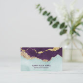 *~* Paarse Mint Blue Agate Geode Gold Glitter Visitekaartje (Staand voorkant)