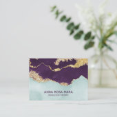 *~* Paarse Mint Blue Geode Gold Glitter Agate Visitekaartje (Staand voorkant)