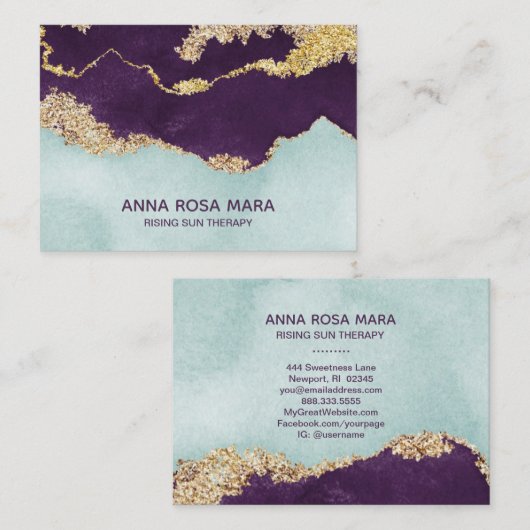 *~* Paarse Mint Blue Geode Gold Glitter Agate Visitekaartje (Voorkant / Achterkant)