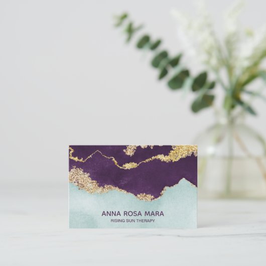 *~* Paarse Mint Blue Glitter Agate Geode Visitekaartje (Staand voorkant)