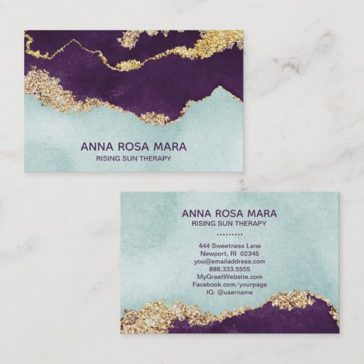 *~* Paarse Mint Blue Glitter Agate Geode Visitekaartje (Voorkant / Achterkant)