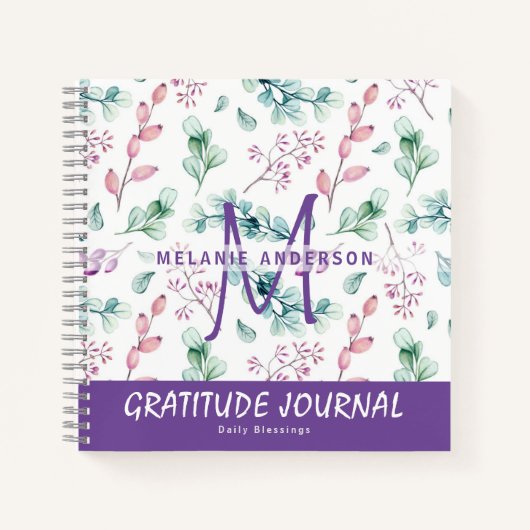 Paarse Mint Flowers Gratitude Blessing Journal Notitieboek (Voorkant)