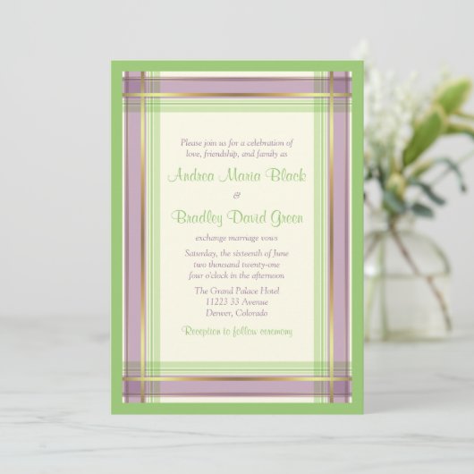 Paarse Mint Green Pset Wedding Uitnodiging (Staand voorkant)