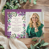 Paarse Mint Groene Bloemen 80ste Verjaardag Foto Kaart