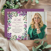 Paarse Mint Groene Bloemen 90ste Verjaardag Foto Kaart