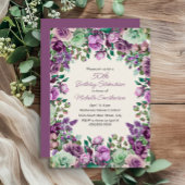 Paarse Mint Groene Waterverf Bloemen 50ste Verjaar Kaart