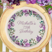Paarse Mint Groene Waterverf Bloemen 75e Verjaarda Papieren Bordje