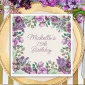 Paarse Mint Groene Waterverf Bloemen 75e Verjaarda Servet