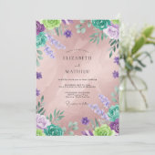 Paarse Mint Wilde Bloemen Bruiloft Kaart (Staand voorkant)