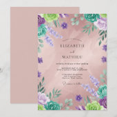 Paarse Mint Wilde Bloemen Bruiloft Kaart (Voorkant / Achterkant)