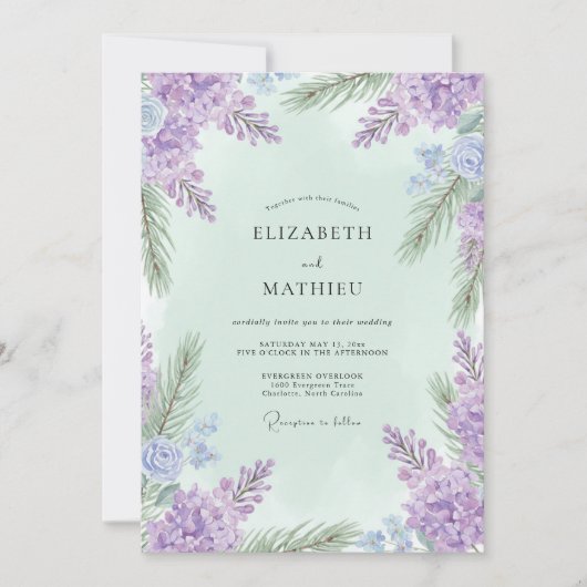 Paarse Mint Wisteria Bruiloft Kaart (Voorkant)