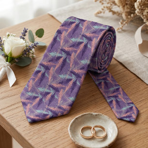 Paarse Mintgroene Oranje Varentakken Patroon Stropdas