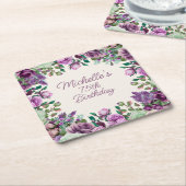 Paarse Mintgroene Waterverf Bloem 75e Verjaardag Kartonnen Onderzetters (Schuin)