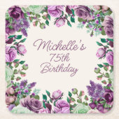 Paarse Mintgroene Waterverf Bloem 75e Verjaardag Kartonnen Onderzetters (Voorkant)