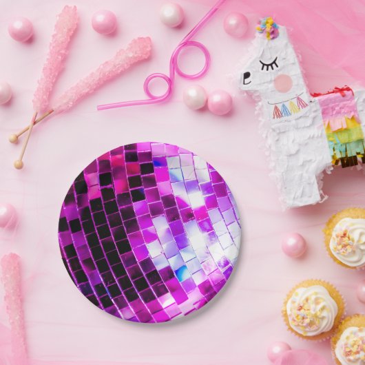 Paarse Mirror Disco Ball Papieren Bordje (Feest)