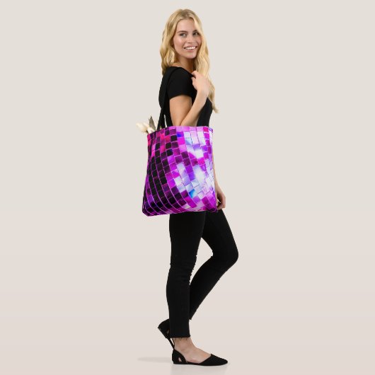 Paarse Mirror Disco Ball Tote Bag (Op model)