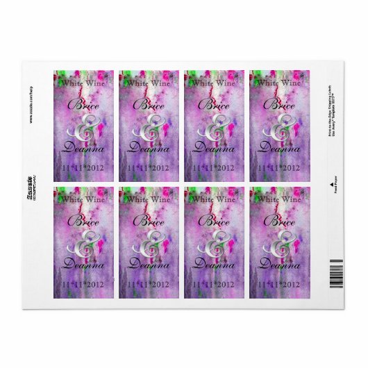 Paarse mist bruiloft wijn label (Full Sheet)