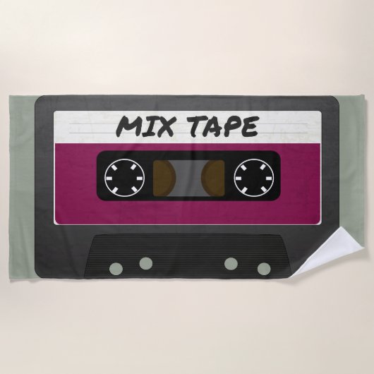 Paarse Mix-tape: 80 en 90-inch geïnspireerd cadeau Strandlaken (Voorkant)