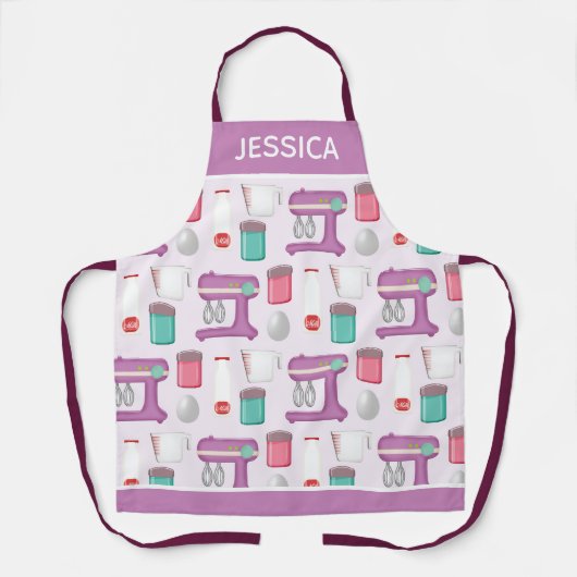 Paarse mixer Baking Collage op maat Schort (Voorkant)