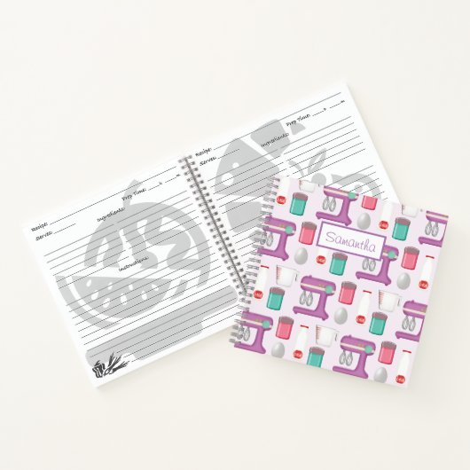 Paarse mixer Baking Collage Personalized Recipe Notitieboek (Binnen)